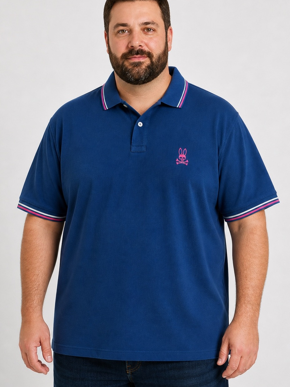 Psycho Bunny 100% Pima Cotton Polo Size XXL Blue Pink Short Sleeves 2XL Collar